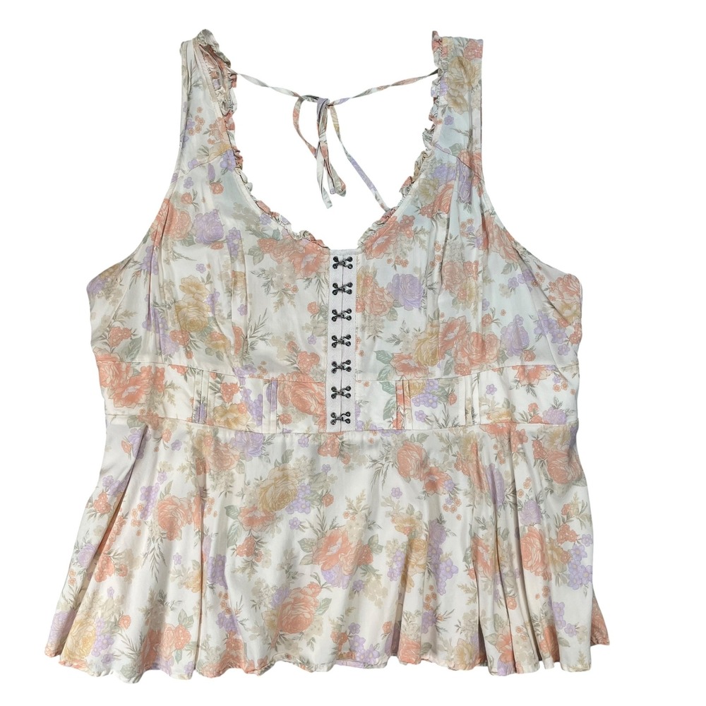 Torrid Floral Peplum Camisole Top Hook Eye Front Smocked‎ Back Sleeveless Size 2
